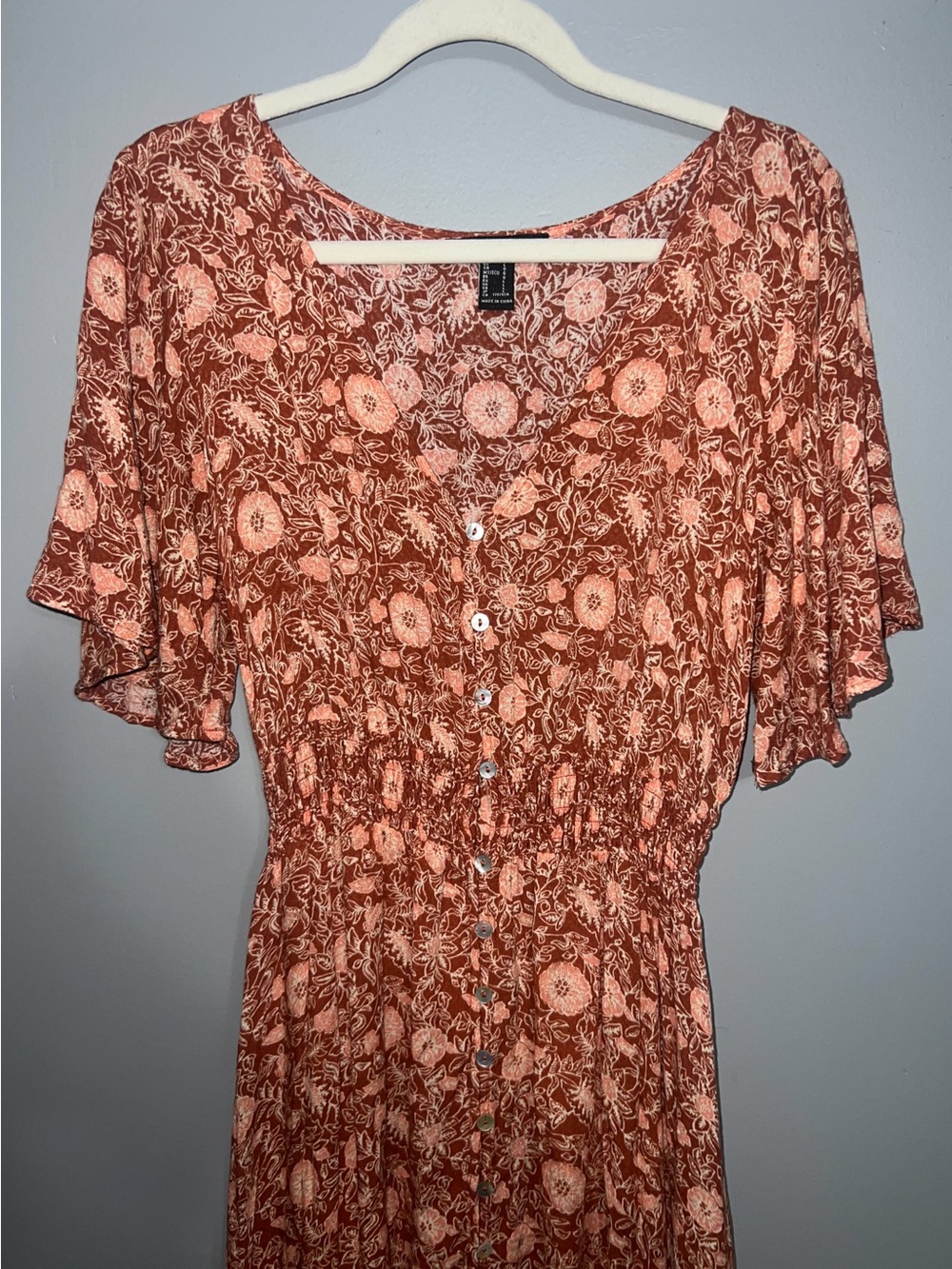 Forever 21 Boho Floral V-Neck Button-Front Maxi Dress, Size L - Picture 4 of 11